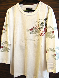 和柄七分袖Tシャツ 高級刺繍 双鯉柄